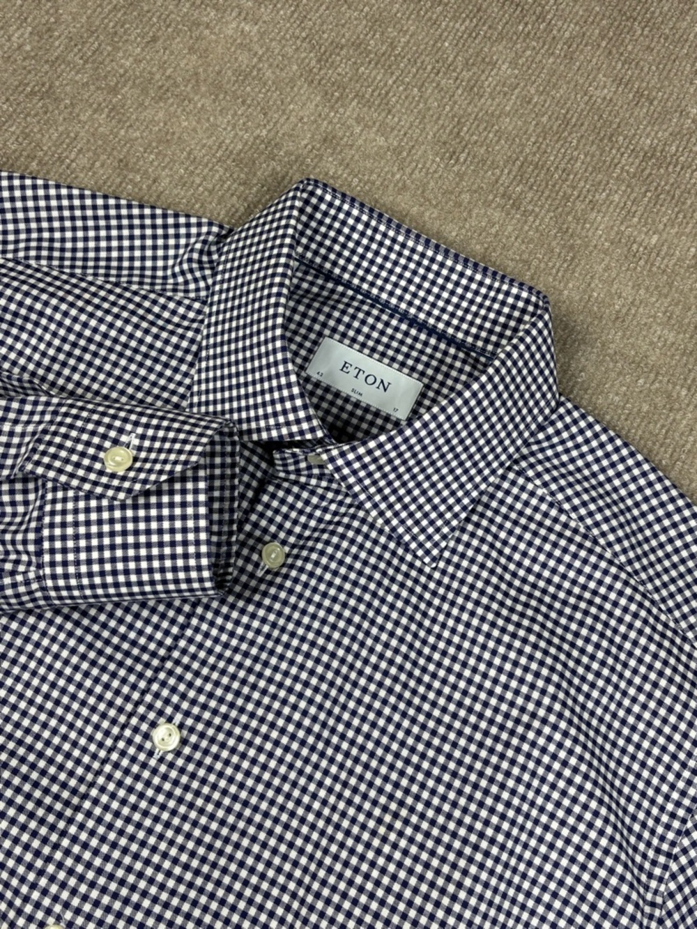 Eton Slim Dress Shirt Men's Blue/White Gingham Check Button Up Size 43-17